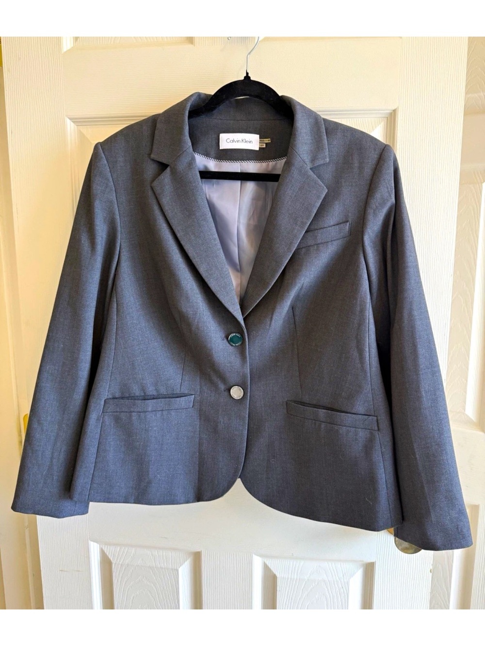 Calvin Klein Women's Charcoal Gray Two-Button Blazer